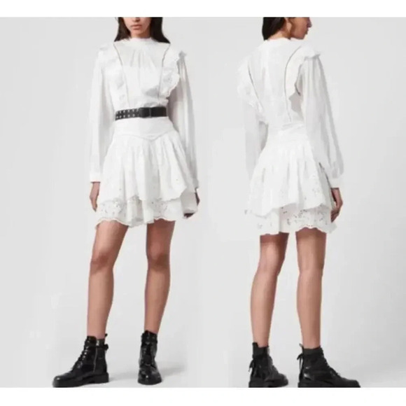 Allsaints Aislyn Broiderie Eyelet White Dress Trendy Size 00 - Picture 1 of 16